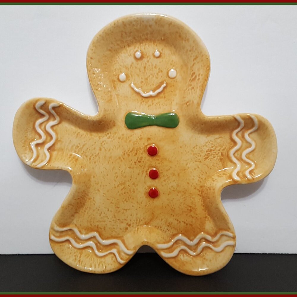 NEW Transpac Gingerbread Man Figural Platter 12" x 12" Ceramic